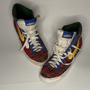 NIKE Blazer Mid 77 COMING TO AMERICA Red Blue Plaid Sneakers Sz 8/41